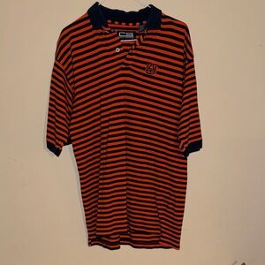 CS Auburn Y2K Men's Striped Polo Shirt M - Orange and Navy